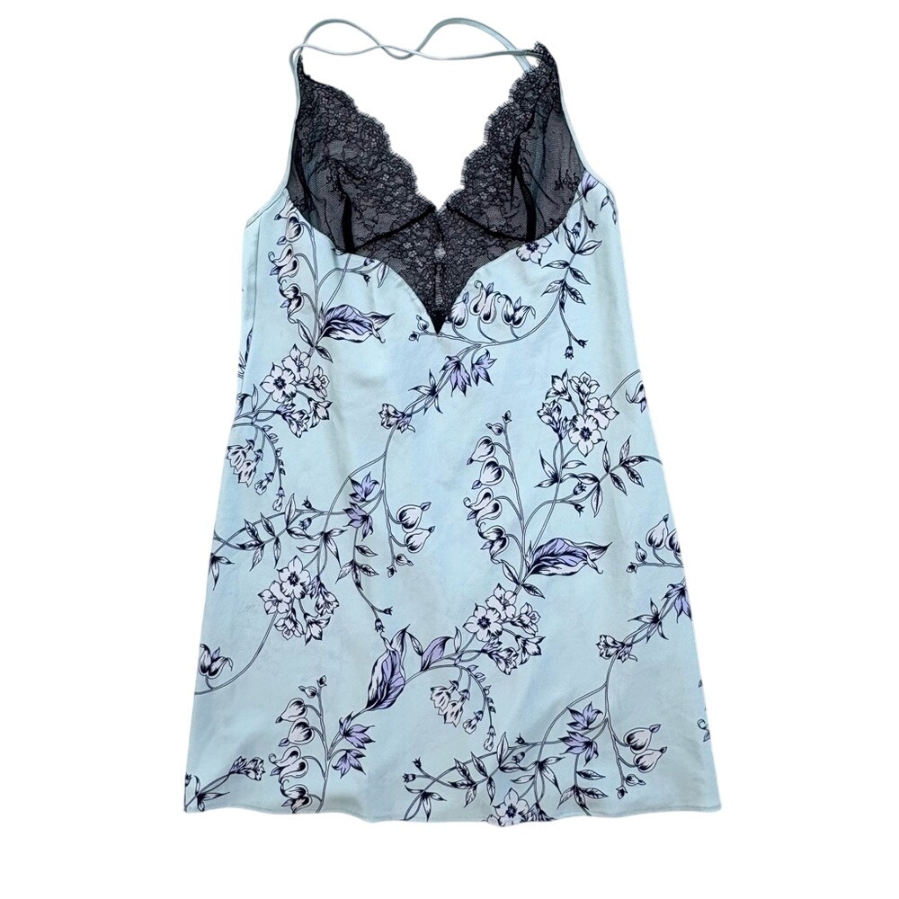 Victoria's Secret Black Lacy Satin Chemise Size‎ S Blue